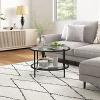 HOMCOM 2-Tier Round Side Table, Sofa End Table for Living Room, Small Accent Table with Tempered Glass Top and Steel Frame(m-10)