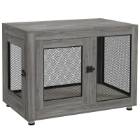 PawHut Pet Crate End Table with Water-resistant Cushion or Large Medium Dogs, Grey(m-11)