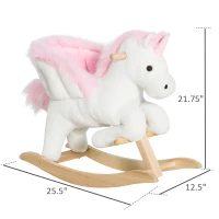 Qaba Baby Rocking Horse, Plush Animal Rocker for Toddlers Aged 18-36 Months, Stuffed Ride Toy with Sounds, Seat Belt, White and Pink(m-3)