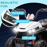 Qaba 12V Kids ATV with Four Wheels Spring Suspension, Forward & Backward, LED Light, MP3, Music, White(m-5)