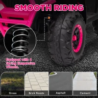 Qaba 12V Kids ATV, 4 Wheeler Quad w/ 4 Spring Suspension Wheels, LED Lights, Music USB, Pink(m-4)