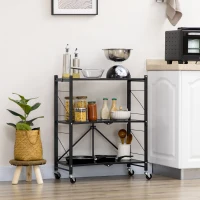 HOMCOM 3 Tier Utility Cart, Kitchen Rolling Cart with Lockable Wheels, Multifunctional Storage Shelves for Living Room, Black(m-8)
