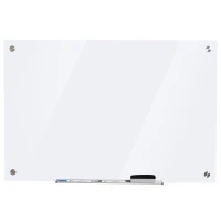 Vinsetto 35.5" x 23.5" Glass Magnetic Dry Erase Whiteboard, Frameless Board on Wall, with Dry Eraser, 4 Markers, and Pen Holder, White(m-11)