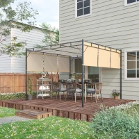 Outsunny 10' x 10' Patio Pergola, Patio Gazebo Sun Shade Shelter with Retractable Canopy, Steel Frame for Outdoor, Garden, Deck, Beige(m-8)