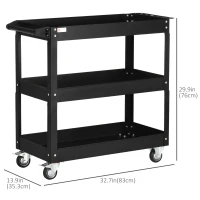 DURHAND 3 Tier Rolling Tool Cart with Wheels, 330 LBS Capacity Heavy Duty Utility Cart, Mobile Service Cart for Garage, Black(m-3)