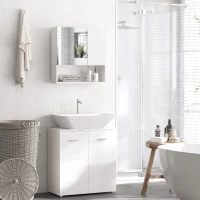 kleankin Medicine Cabinet with Mirror, Bathroom Wall Cabinet, Storage Organizer with Mirror Door, Adjustable Shelf, White(m-4)