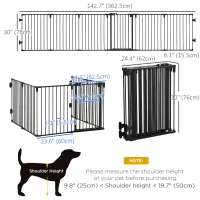 PawHut Dog Safety Gate 6-Panel Playpen Fireplace Christmas Tree Steel Fence Stair Barrier Room Divider Black(m-3)