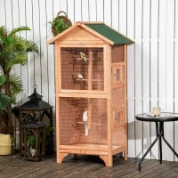 PawHut Wooden Bird Aviary Parrot Cage Pet Furniture with Removable Bottom Tray, 2 Doors, Asphalt Roof, 4 Perches, Orange(m-1)