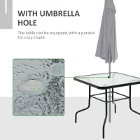 Outsunny 5 Pieces Patio Table and Chairs, Outdoor Dining Set with 4 Folding Chairs, Glass Tabletop and Parasol Hole, Black(m-5)