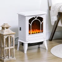 HOMCOM Electric Fireplace Heater, Freestanding Fireplace Stove with Realistic Flame Effect Overheat Protection 750W/1500W White(m-10)