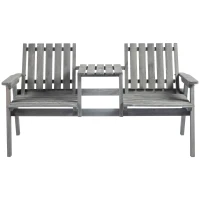 Outsunny 2-Seater Outdoor Bench with Middle Table, Wooden Garden Bench with Parasol Hole, Patio Loveseat for Yard, Porch, Grey(m-2)