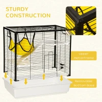 PawHut Small Animal Cage Habitat Indoor Pet Play House for Guinea Pigs Ferrets Chinchillas, With Accessories Hammock Water Bottle Balcony Ramp Food Dish, 31.5", Yellow(m-6)