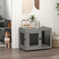 PawHut Pet Crate End Table with Water-resistant Cushion or Large Medium Dogs, Grey(m-1)