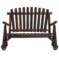 Outsunny Wooden Adirondack Rocking Chair, Outdoor Rustic Double Rocking Chair with Slatted Design for 2 Persons, Suit for Garden, Balcony, Porch, Carbonized(m-11)