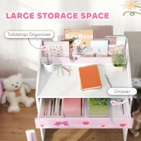Qaba Kids Study Desk with Storage, Kids Desk and Chair Set for Bedroom & Study Room, Aged 3-6 Years, Pink(m-5)