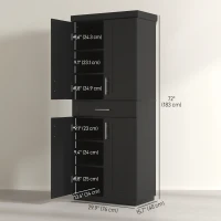 HOMCOM 72" Storage Cabinet, Freestanding Kitchen Pantry Cabinet with 4 Doors, Drawer and 3 Adjustable Shelves, Black(m-3)
