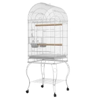 PawHut Play Open Top Bird Cage 60" Parrot Cage for Cockatiel, Sun Conure with Rolling Stand, Removable Tray, Perches, Storage Shelf White, 20.1" x 20.1"(m-11)