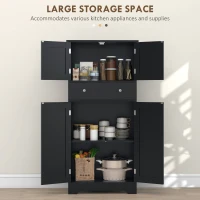 HOMCOM 50.5" Kitchen Storage Cabinet, Modern Kitchen Pantry Cabinet with 4 Doors, Drawer, Adjustable Shelf, Black(m-5)