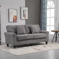HOMCOM Modern 3 Seater Sofa, Corduroy Fabric 3 Seater Couch with Pine Wood Legs and Rolled Armrests for Living Room, Light Grey(m-8)