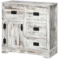 HOMCOM Industrial Sideboard Buffet Cabinet, Kitchen Cabinet with 4 Drawers, 1 Door, Adjustable Shelf Coffee Bar Cabinet, Distressed White(m-11)