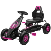 Aosom Pedal Go Kart w/ Adjustable Seat, Rubber Wheels Shock Absorb, Pink(m-2)