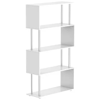 HOMCOM 5-Tiers Geometric Wooden Bookcase S-Shaped Storage Bookshelf Display with Metal Frame for Living Room, Bedroom, Home Office, White(m-12)