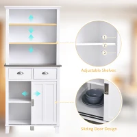HOMCOM 67" Freestanding Buffet with Hutch, Kitchen Pantry Storage Cabinet with Sliding Doors, Drawers and Open Shelves, Adjustable Shelving, White(m-6)