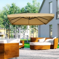 Outsunny Offset Patio Umbrella with Net and Umbrella Base, Adjustable Cantilever Canopy with Cross Base, Weight Plates and 8 Ribs for Backyard, Poolside, Garden, Beige