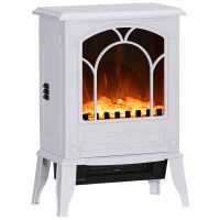 HOMCOM Electric Fireplace Heater, Freestanding Fireplace Stove with Realistic Flame Effect Overheat Protection 750W/1500W White(m-11)