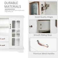 HOMCOM Modern Kitchen Sideboard with 2 Drawers, Coffee Bar Cabinet with Glass Doors Storage Cupboard and Open Shelf, White(m-7)