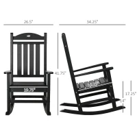 Outsunny 2PCs Outdoor Rocking Chair with Armrests, Fade-Resistant Waterproof HDPE for Indoor & Outdoor, Black(m-3)