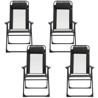 Outsunny Set of 4 Camping Chairs, Outdoor Folding Lounge Chair Set with 5 Level Adjustable Backrest, Removable Headrest, Armrest for Camping, Backyard, Black(m-11)