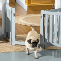 PawHut 23.5"H Foldable Dog Gate with Door, 4 Panels Freestanding Pet Gate Barriers Indoor with Support Feet, Puppy Fence for Small Dogs, Grey(m-10)