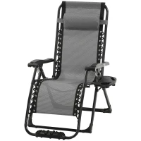 Outsunny Zero Gravity Chair, Folding Recliner Chair, Adjustable Patio Lounger with Detachable Pillow, Cup Holder and Foot Massage Roller for Outdoor, Patio, Deck, Poolside, Light Grey(m-11)