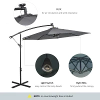 Outsunny 10ft Outdoor Cantilever Umbrella with Solar Lights, Banana Umbrella with Adjustable Angle for Patio, Backyard, Dark Gray(m-6)