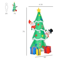 HOMCOM 7 Feet Tall Christmas Inflatable Tree, LED Lighted with Santa Claus, Snowman and Gift Box for Home Indoor Outdoor Garden Lawn Decoration Party Prop(m-3)