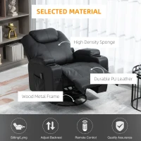 HOMCOM Massage Recliner Chair, Swivel Nursery Rocker Chair, Manual Reclining Sofa with 8 Vibration Points, PU Leather, Cup Holders, Side Pockets, for Living Room, Black(m-5)