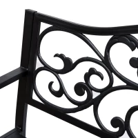 Outsunny Garden Bench Outdoor Loveseat with Vintage Floral Pattern Cast Metal, 50" x 23.6" x 35", Black(m-7)