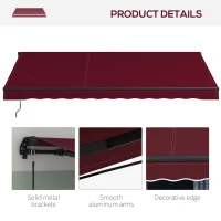 Outsunny 13' x 10' Retractable Awning, 280gsm UV Resistant Sunshade Shelter, for Deck, Balcony, Yard, Wine Red(m-9)