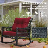 Outsunny 3 Pieces Outdoor PE Rattan Rocker Chair Set, Rocking Chair with Tempered Glass Table Top, 25"x26"x28", Red(m-5)