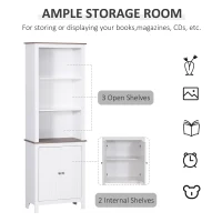HOMCOM 69'' Freestanding Storage Cabinet, Bathroom Linen Tower, Kitchen Cupboard, Buffet Cabinet, Bookcase with Double Door 3-Tier Shelf for Home Office, White(m-4)