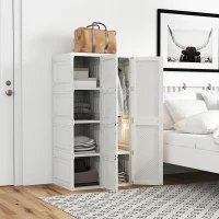 HOMCOM Portable Wardrobe, Foldable Clothes Storage Organzier with 5 Compartments, 1 Hanging Rod, Magnet Doors, White(m-10)