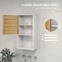 HOMCOM Wall Mounted Bathroom Cabinet with Storage, Bathroom Wall Cabinet with Bamboo Slat Door and Adjustable Shelf, White(m-6)