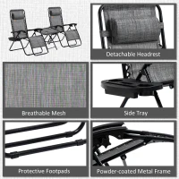 Outsunny Zero Gravity Chair Set of 2 Patio Chair with Side Table Cupholders and Pillows for Pool, Backyard, Lawn, Beach, Grey(m-7)