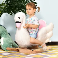 Qaba Kids Ride On Rocking Horse Plush Swan Style Toy with Music for Over 18 Months Children, White and Pink(m-2)