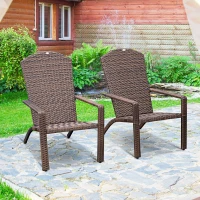 Outsunny 2 Pieces Adirondack Chair Patio Wicker Muskoka Chair, Outdoor PE Rattan Fire Pit Chair for Poolside, Balcony, Deck, Garden, Backyard, Dark Brown(m-8)
