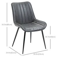 HOMCOM Dining Chairs Set of 2, PU Upholstered Kitchen Chairs with Metal Legs for Dining Room, Living Room, Bedroom, Grey(m-3)