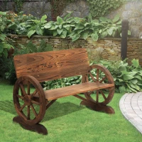 Outsunny Wooden Wagon Wheel Bench Rustic Design 2 Seater Garden Outdoor Chair High Back Loveseat(m-8)