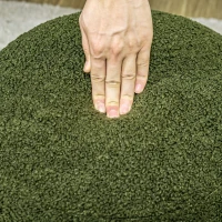 HOMCOM Round Ottoman, Upholstered Foot Stool, Teddy Fleece Fabric for Living Room, Entryway, Green(m-8)