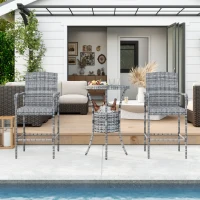 Outsunny 3 Pieces Patio Bar Set, Rattan Bistro Table and Chairs, Outdoor Conversation Furniture Set with Ice Bucket, Mixed Grey(m-8)